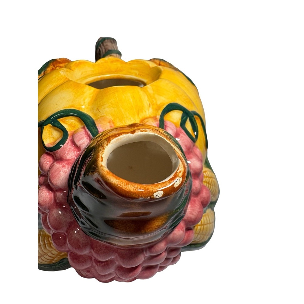 Vintage Ceramic Thanksgiving Banquet Teapot with Lid Grapes Leaves Corn Pumpkin - Picture 7 of 12